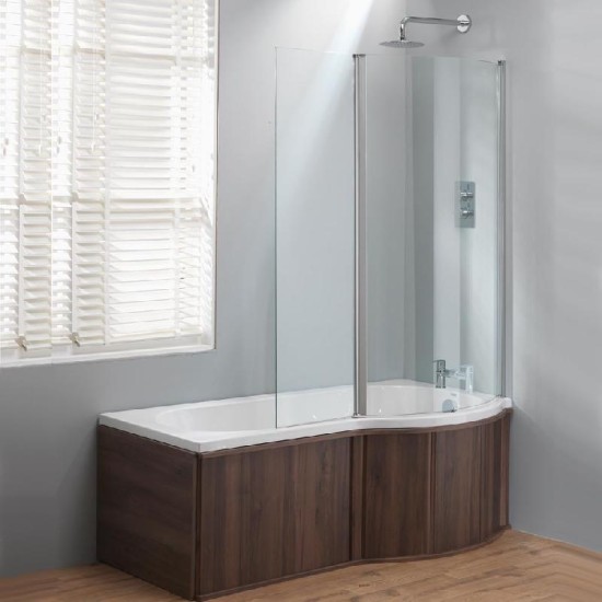 California 'P' Shaped Shower Bath, Double Screen & Wooden Panels  Size: 1500 x 700 - Bath Spec: Standard Spec - Handing: Left Hand