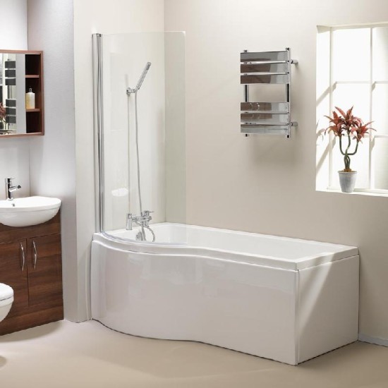 California 'P' Shaped Shower Bath, Screen & Front Panel  Size: 1500 x 700 - Bath Spec: Standard Spec - Handing: Left Hand