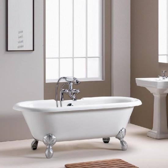 Romeo Freestanding Bath Size: 1500 x 750 - Foot Option: Traditional Chrome Feet - Iconic Waste Option: No Waste - Iconic P-Trap Option: No P-Trap