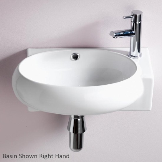 Ebony 420 x 280mm Offset Cloakroom Basin Handing: Right Hand - Tap Hole Option: 1 Tap Hole
