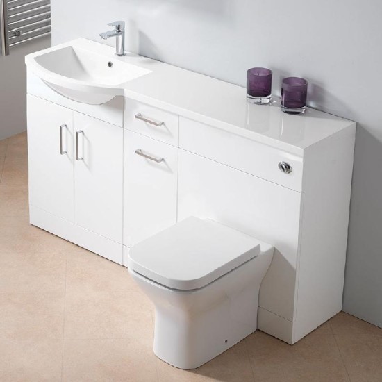 Eden Curved 1500mm 1-Piece Basin Combination Size: 1500 - Furniture Colour: White - Basin Option for Furniture: Q-Line 1500mm Curved 1-Piece Basin - Left Hand