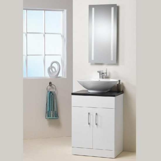 Monica 600mm Base Unit, Top & Basin Size: 600 - Furniture Colour: White - Basin Option for Furniture: Oregon 570 x 435mm Ceramic Basin
