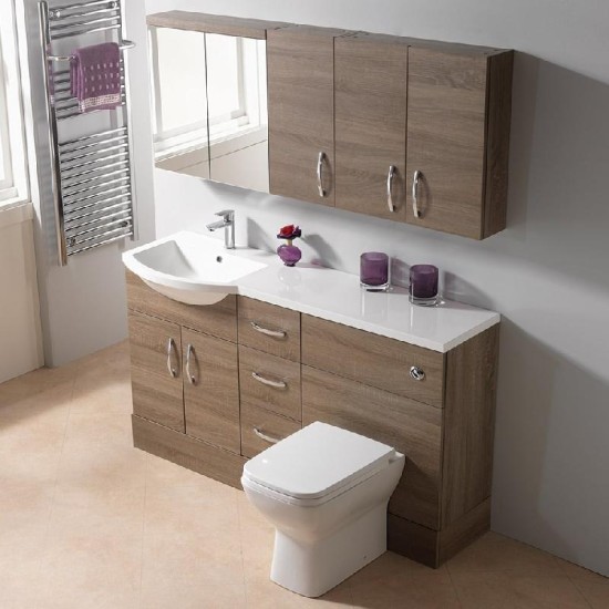 Q-Line 1500 1-Piece Round Offset Basin Combination - 350mm Depth Q-Line 1-Piece Basin Options: 1500 Round 1-Piece Basin - Right Hand - Q-Line Furniture Colour: Gloss White - Q-Line Handles: Bow