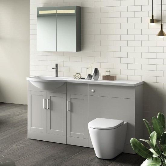 Stamford 1500mm Combination Furniture Colour: White - Basin Option for Furniture: Q-Line 1500mm Curved 1-Piece Basin - Left Hand