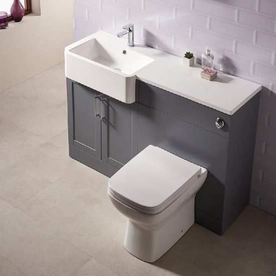Stamford 1200mm 1-Piece Basin Combination Size: 1200 - Furniture Colour: White - Basin Option for Furniture: Stamford 1200mm 1-Piece Resin Basin - Left Hand