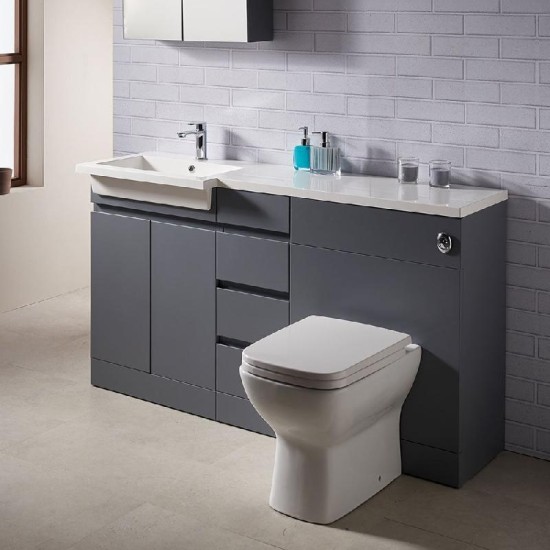 Urban 1500mm 1-Piece Basin Combination Size: 1500 - Furniture Colour: Pearl Grey - Basin Option for Furniture: Q-Line 1500mm Square 1-Piece Basin - Left Hand