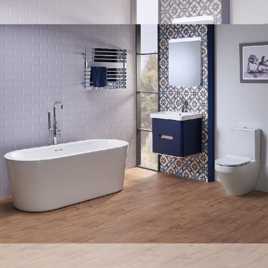 Crea Round Rimless Close Coupled Suite Bath Size: 1550 x 750mm - Finish: Graphite/Beech Furniture