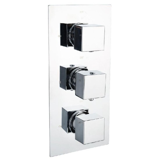 Ebony Square Triple Thermostatic Shower Valve with 2 Outlets (controls 2 functions, simultaneously) Chrome