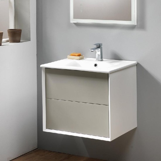 Milan 60 Wall-Hung Base Unit & Basin - Gloss Finishes Size: 600 - Furniture Colour: Gloss White/Pearl Grey - Basin Option for Furniture: Monica 600 x 460mm Composite Basin