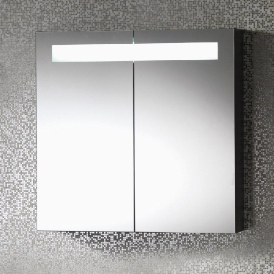 Gemini 600mm 2-Door Mirrored Cabinet with Integrated Lights Size: 600 x 160 x 563mm - Furniture Colour: Pearl Grey