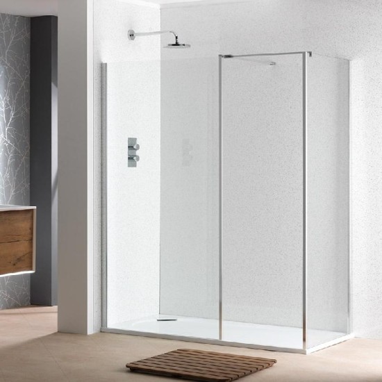 Classic Nouveau 6mm Shower Wall with Polished Silver Frame & Easy-Clean Glass Size: 800