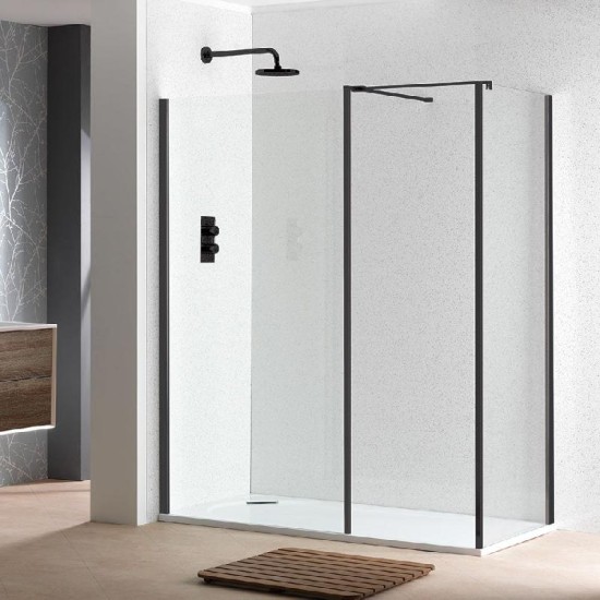 Classic Nouveau 6mm Shower Wall with Matt Black Frame & Easy-Clean Glass Size: 1000