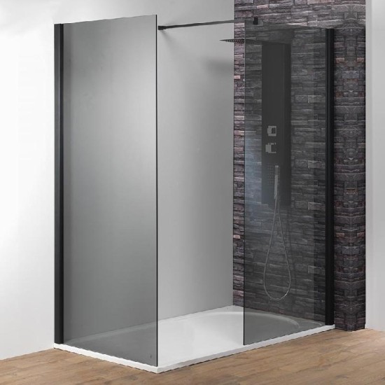 Genesis 8mm Smoked Glass/Black Frame Shower Wall with Easy-Clean Glass Size: 1000