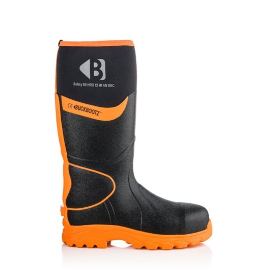 Buckbootz Rubber Neoprene Wellingtons Size 10 Black/ Orange Safety