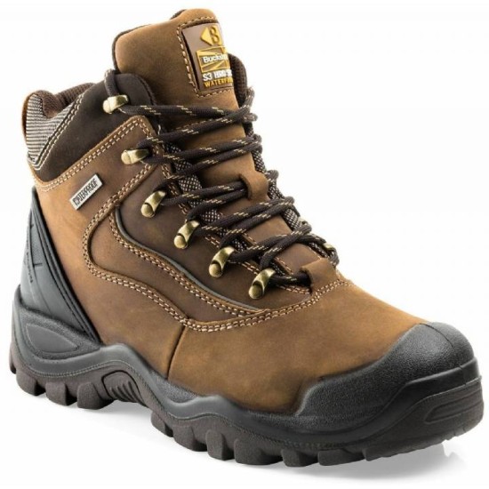 Buckler Hiker-Style Waterproof Brown Safety Steel Toecap Boots Size 7