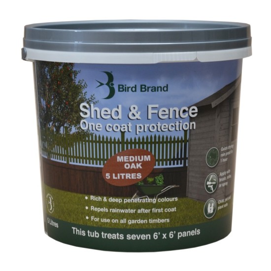 Bird Brand Shed & Fence One Coat Protection Paint Medium Oak 5 Litre