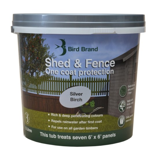 Bird Brand Shed & Fence One Coat Protection Paint Silver Birch 5 Litre