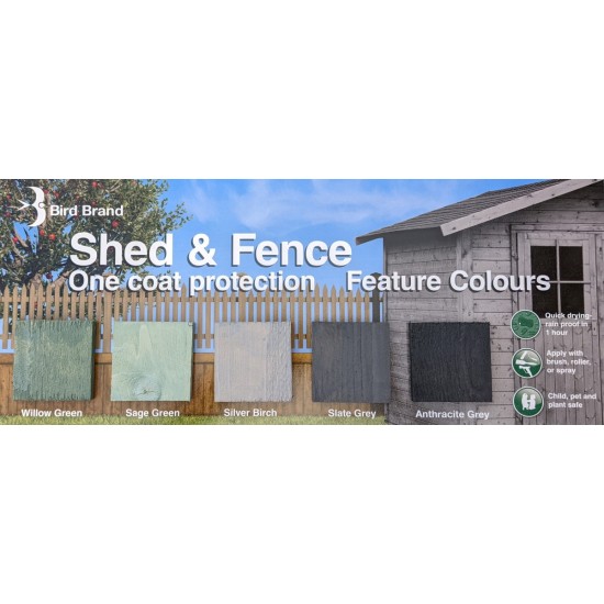Bird Brand Shed & Fence One Coat Protection Paint Willow Green 5 Litre