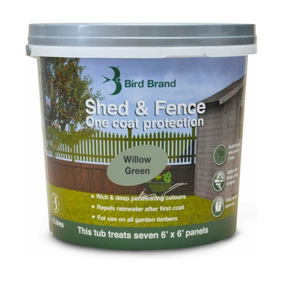 Bird Brand Shed & Fence One Coat Protection Paint Willow Green 5 Litre