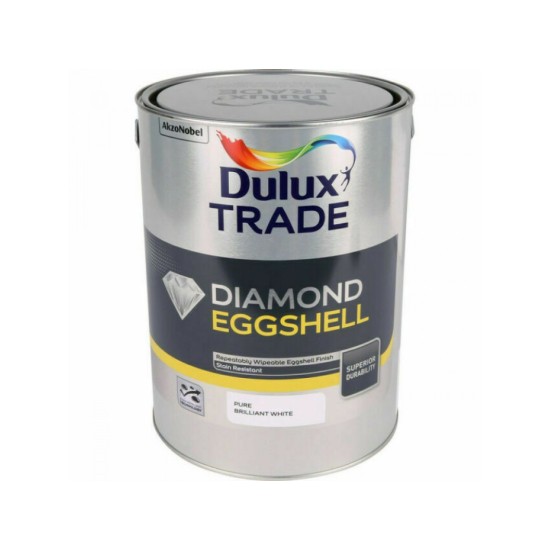 Dulux Trade 5L Diamond Eggshell Paint - Pure Brilliant White Finish