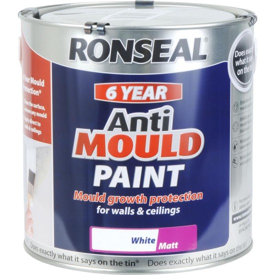 Ronseal 6 year Anti Mould Paint Matt White 2.5L