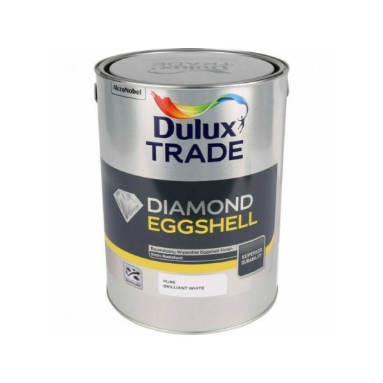 Dulux Trade 5L Diamond Eggshell Paint - Pure Brilliant White Finish