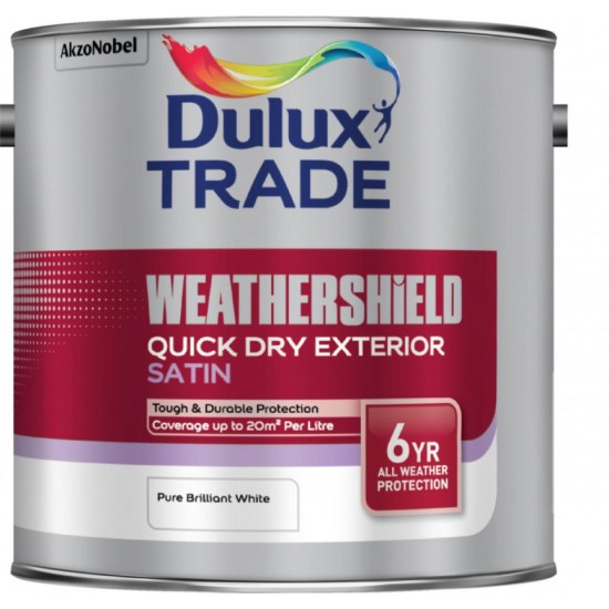 Dulux Trade Weathershield Exterior Quick Dry Satin Paint - Pure Brilliant White - 2.5L