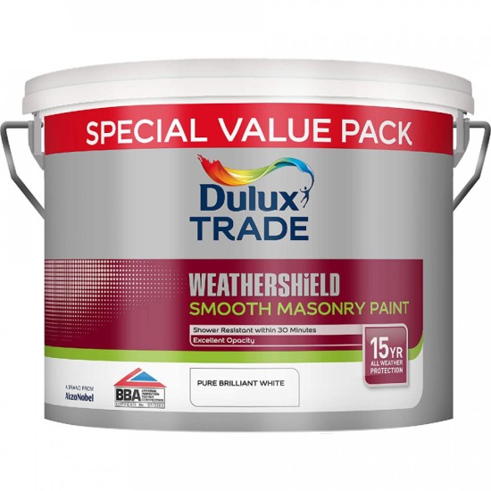 Dulux Trade Weathershield Smooth Masonry Paint - Pure Brilliant White - 10L