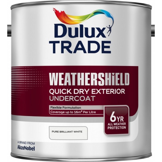 Dulux Trade Weathershield Exterior Quick Dry Undercoat Paint - Pure Brilliant White - 2.5L