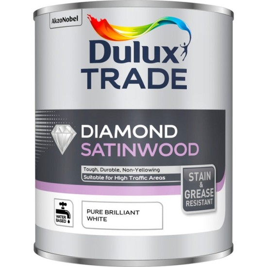 Dulux Trade 1L Diamond Satinwood - Pure Brilliant White Finish