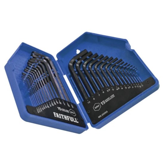 Faithfull Metric/Imperial Hex Key Set 30 Piece (0.7-10mm 0.028-3/8in)