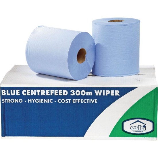 Eski 2 Ply Centrefeed Blue Wipe Rolls 150m